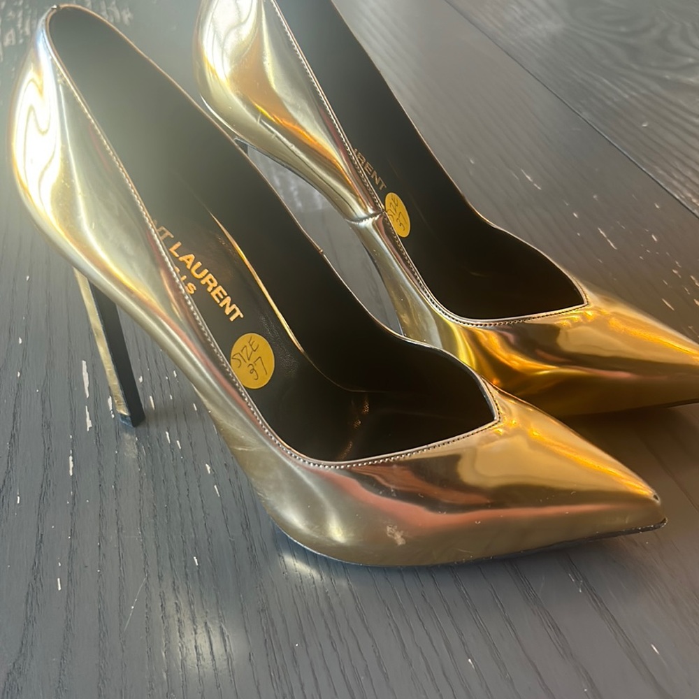 Saint Laurent metallic leather gold pump 37 stiletto